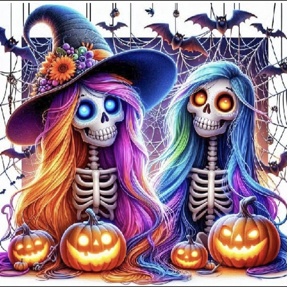 None Other - Spooky Skeleton Rainbow Witch Sisters Halloween 5D Diamond Painting Kit New
